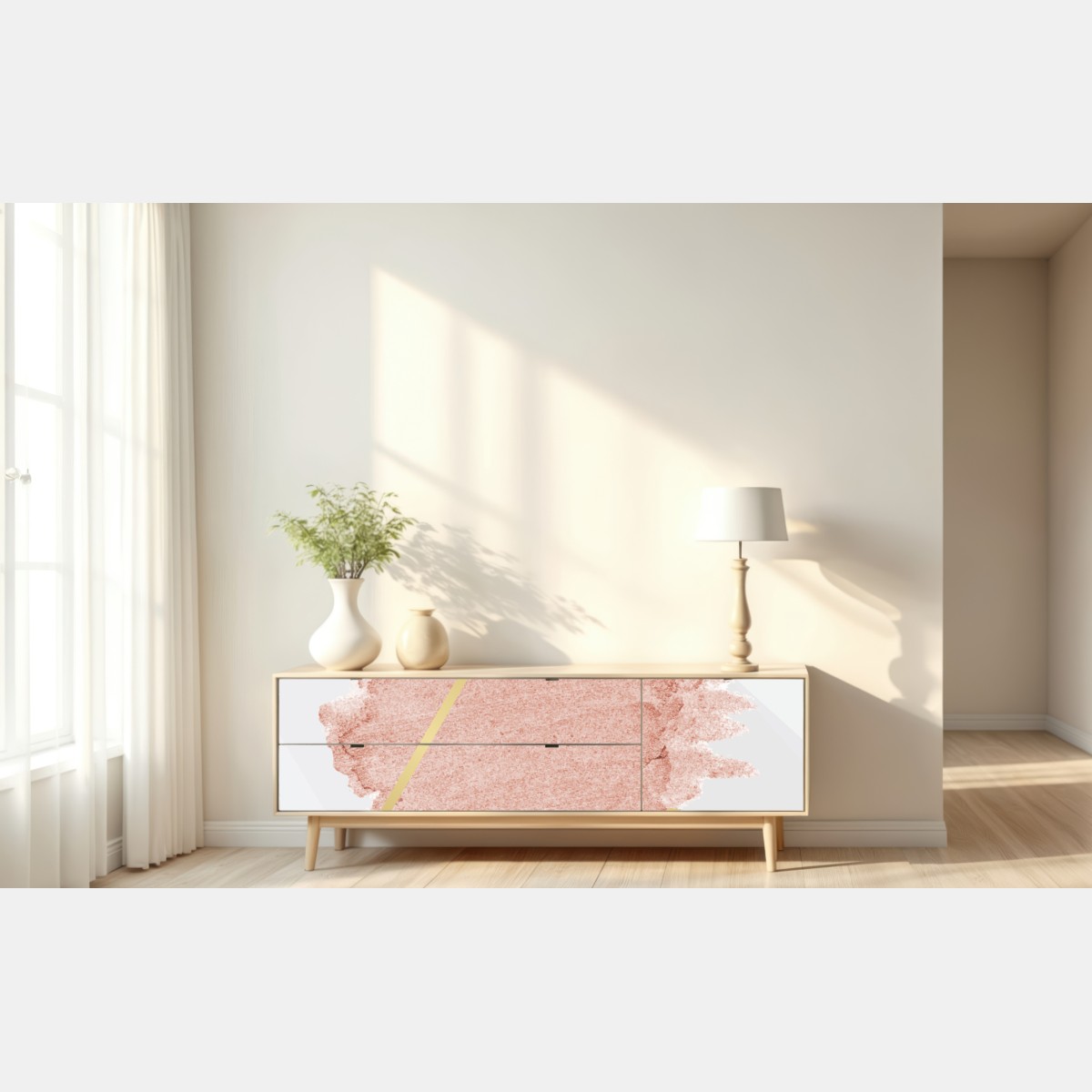 Repositionierbarer Aufkleber pastellrosa geometrisches dreieck – Wallnifity® Repositionierbarer Aufkleber pastellrosa geometrisches dreieck – Wallnifity®