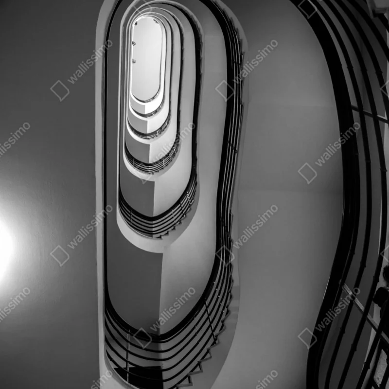 Repositionierbarer Aufkleber spiraltreppe perspektive in schwarzweiß – Wallnifity® Repositionierbarer Aufkleber spiraltreppe perspektive in schwarzweiß – Wallnifity®