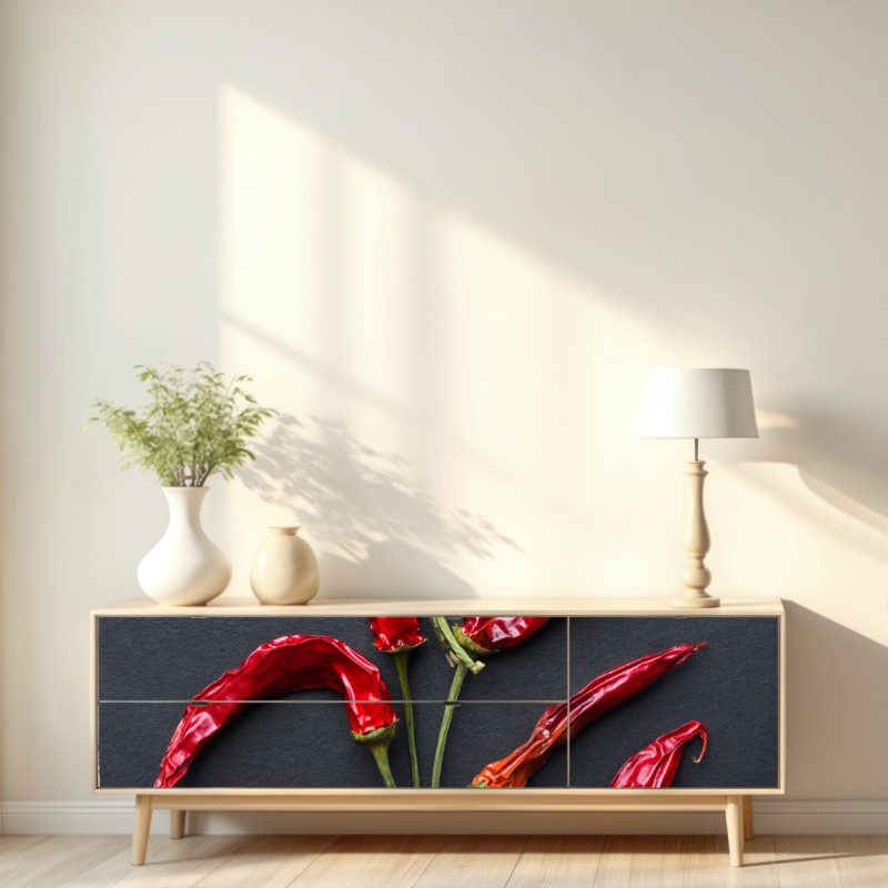 Repositionierbarer Aufkleber kulinarische grafik mit roten chilischoten – Wallnifity® Repositionierbarer Aufkleber kulinarische grafik mit roten chilischoten – Wallnifity®