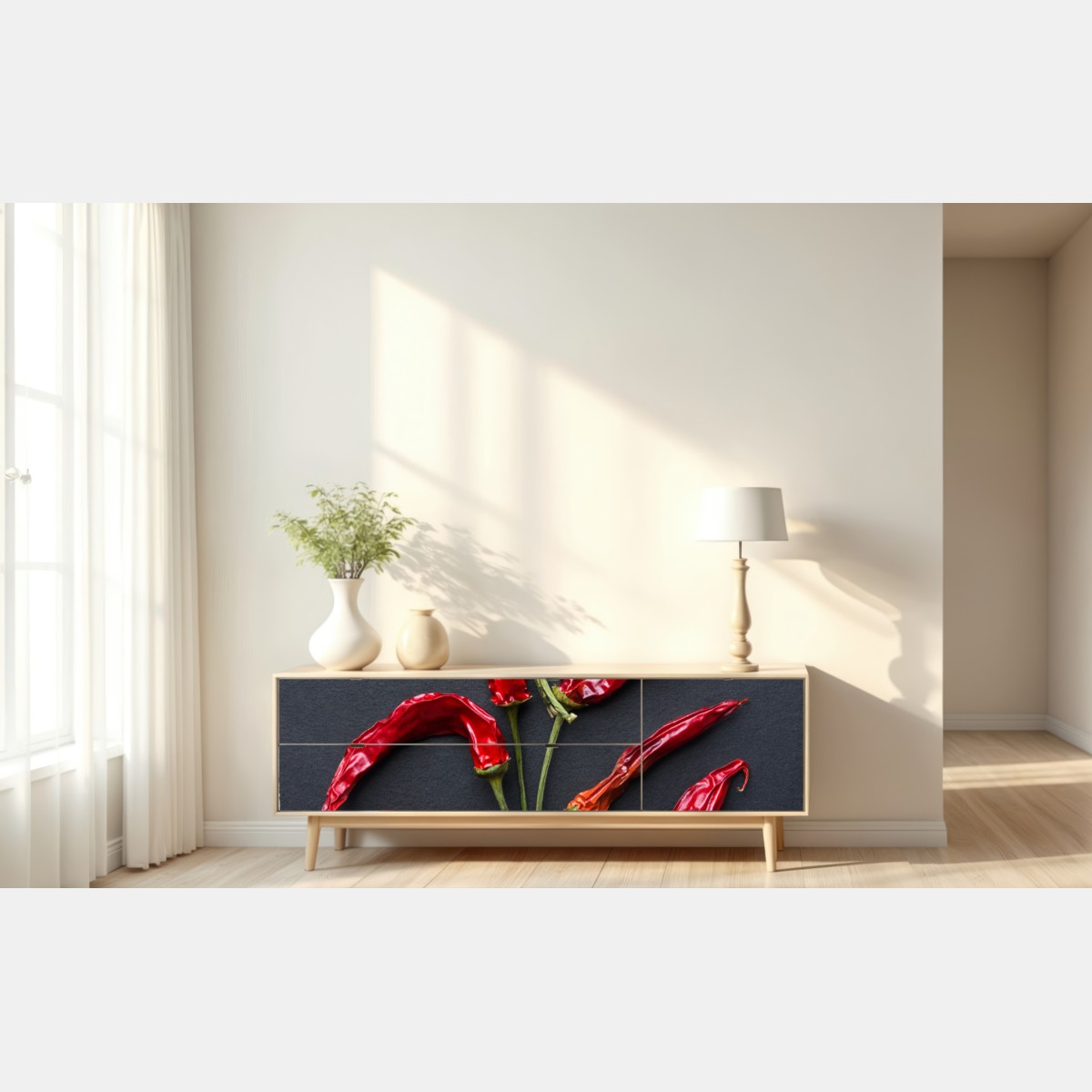 Repositionierbarer Aufkleber kulinarische grafik mit roten chilischoten – Wallnifity® Repositionierbarer Aufkleber kulinarische grafik mit roten chilischoten – Wallnifity®
