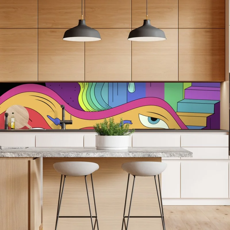 Repositionierbarer Aufkleber psychedelische pop-art traumlandschaft – Wallnifity® Repositionierbarer Aufkleber psychedelische pop-art traumlandschaft – Wallnifity®