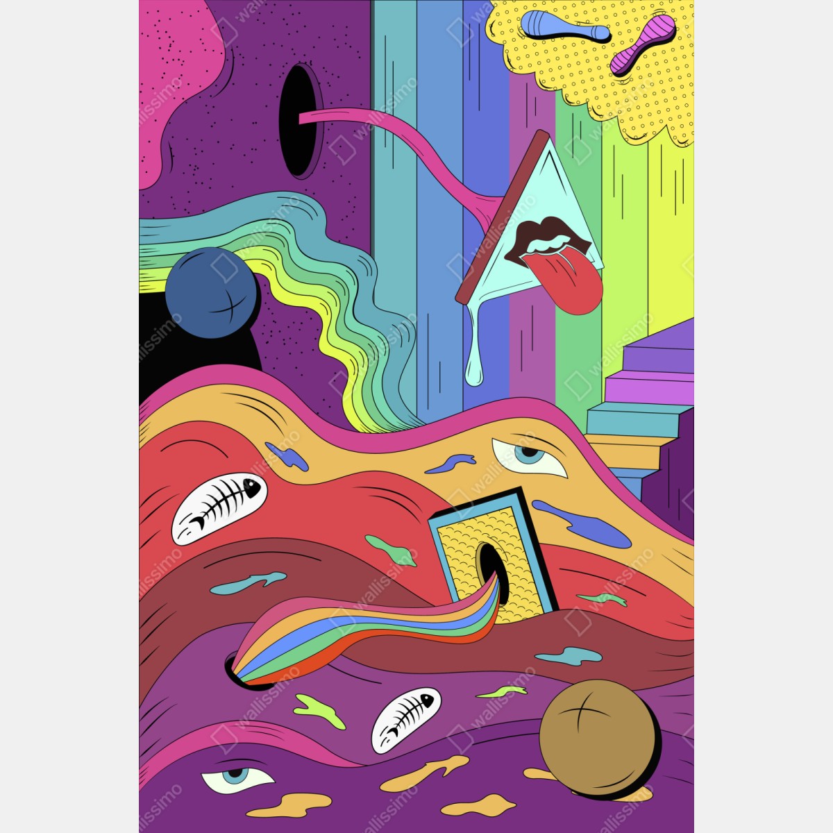 Repositionierbarer Aufkleber psychedelische pop-art traumlandschaft – Wallnifity® Repositionierbarer Aufkleber psychedelische pop-art traumlandschaft – Wallnifity®