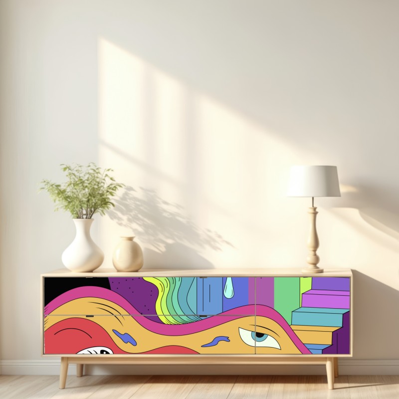 Repositionierbarer Aufkleber psychedelische pop-art traumlandschaft – Wallnifity® Repositionierbarer Aufkleber psychedelische pop-art traumlandschaft – Wallnifity®