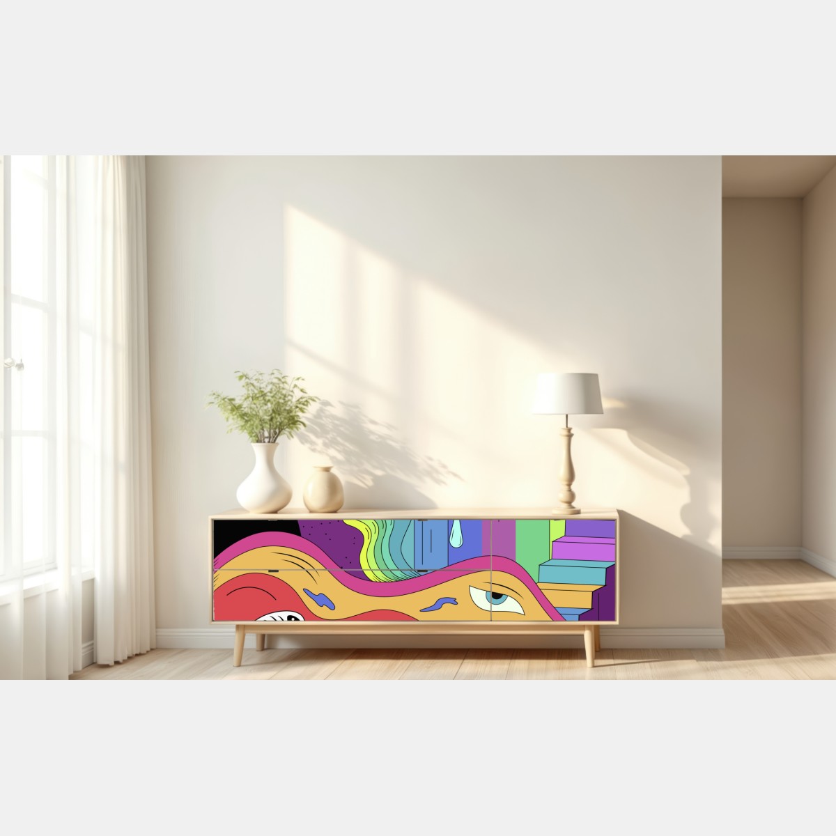 Repositionierbarer Aufkleber psychedelische pop-art traumlandschaft – Wallnifity® Repositionierbarer Aufkleber psychedelische pop-art traumlandschaft – Wallnifity®