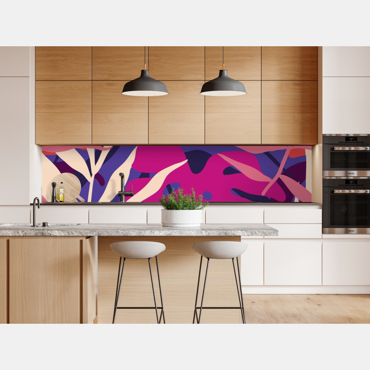Repositionierbarer Aufkleber pastell tropisches blattmuster – Wallnifity® Repositionierbarer Aufkleber pastell tropisches blattmuster – Wallnifity®