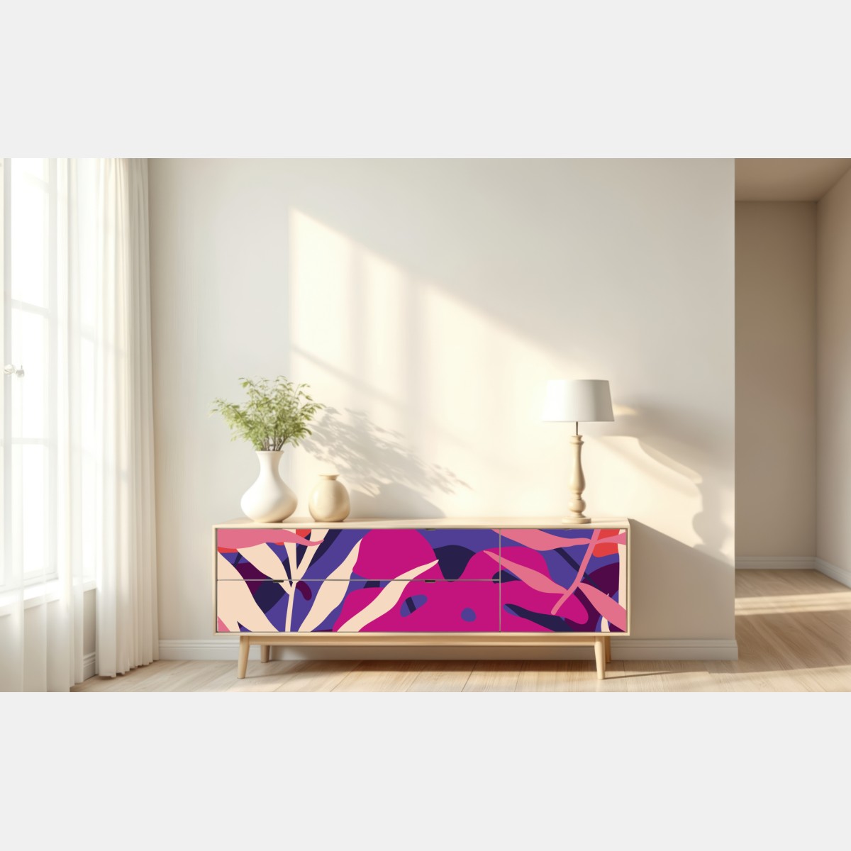 Repositionierbarer Aufkleber pastell tropisches blattmuster – Wallnifity® Repositionierbarer Aufkleber pastell tropisches blattmuster – Wallnifity®