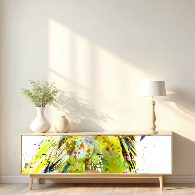 Repositionierbarer Aufkleber lebhaftes aquarell-porträt eines papageis – Wallnifity® Repositionierbarer Aufkleber lebhaftes aquarell-porträt eines papageis – Wallnifity®