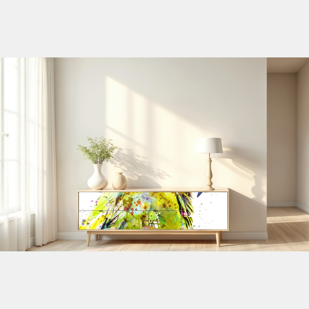 Repositionierbarer Aufkleber lebhaftes aquarell-porträt eines papageis – Wallnifity® Repositionierbarer Aufkleber lebhaftes aquarell-porträt eines papageis – Wallnifity®