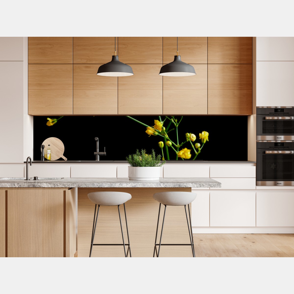 Repositionierbarer Aufkleber zartes gelbes schleierkraut auf schwarzem hintergrund – Wallnifity® Repositionierbarer Aufkleber zartes gelbes schleierkraut auf schwarzem hintergrund – Wallnifity®