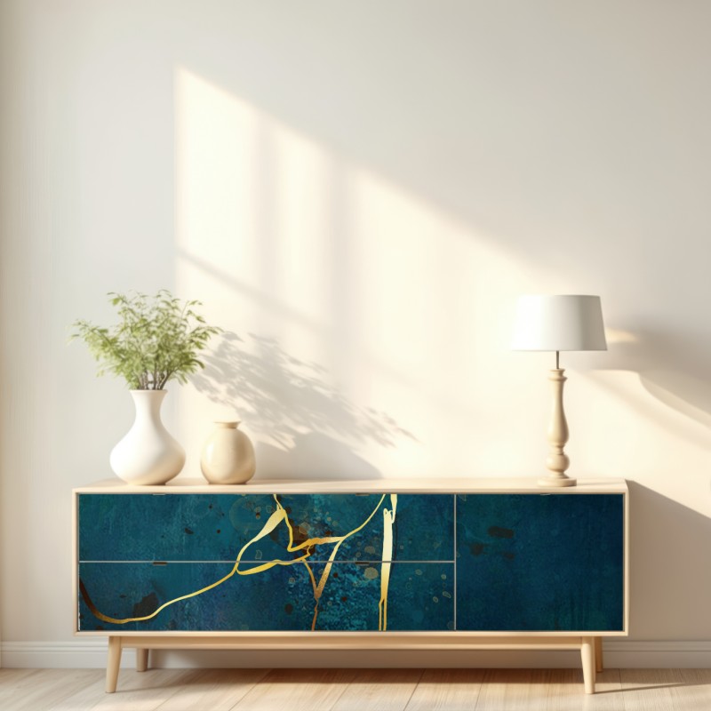 Repositionierbarer Aufkleber türkis und gold abstrakt mit goldenen adern – Wallnifity® Repositionierbarer Aufkleber türkis und gold abstrakt mit goldenen adern – Wallnifity®