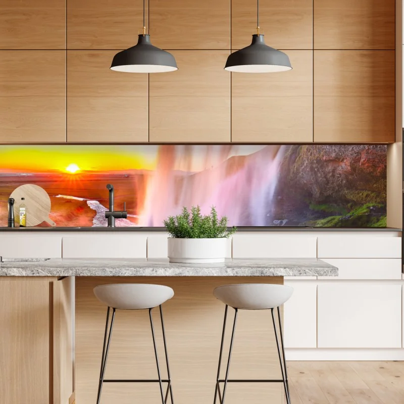 Repositionierbarer Aufkleber Seljalandsfoss wasserfall bei sonnenuntergang – Wallnifity® Repositionierbarer Aufkleber Seljalandsfoss wasserfall bei sonnenuntergang – Wallnifity®