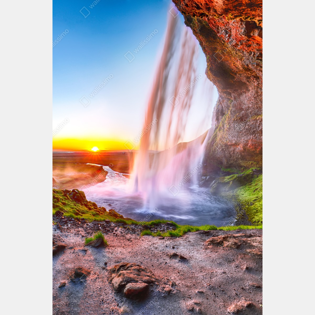Repositionierbarer Aufkleber Seljalandsfoss wasserfall bei sonnenuntergang – Wallnifity® Repositionierbarer Aufkleber Seljalandsfoss wasserfall bei sonnenuntergang – Wallnifity®