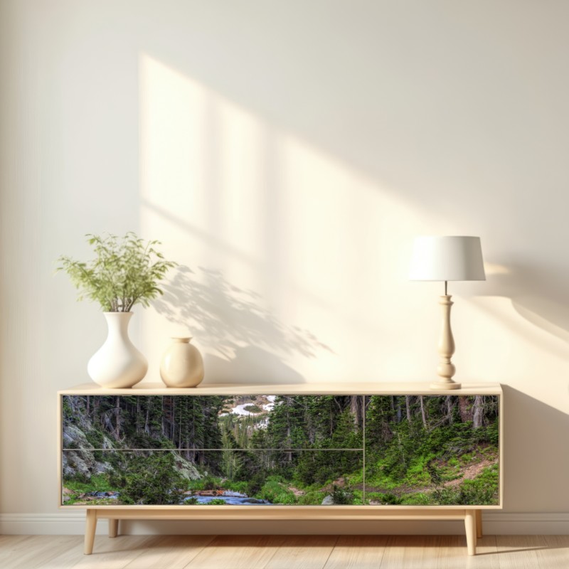 Repositionierbarer Aufkleber goldener gipfel über alpenbach – Wallnifity® Repositionierbarer Aufkleber goldener gipfel über alpenbach – Wallnifity®