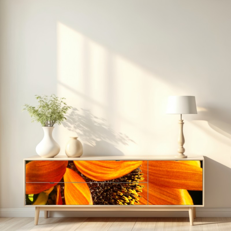Repositionierbarer Aufkleber leuchtende orange sonnenblume nahaufnahme – Wallnifity® Repositionierbarer Aufkleber leuchtende orange sonnenblume nahaufnahme – Wallnifity®