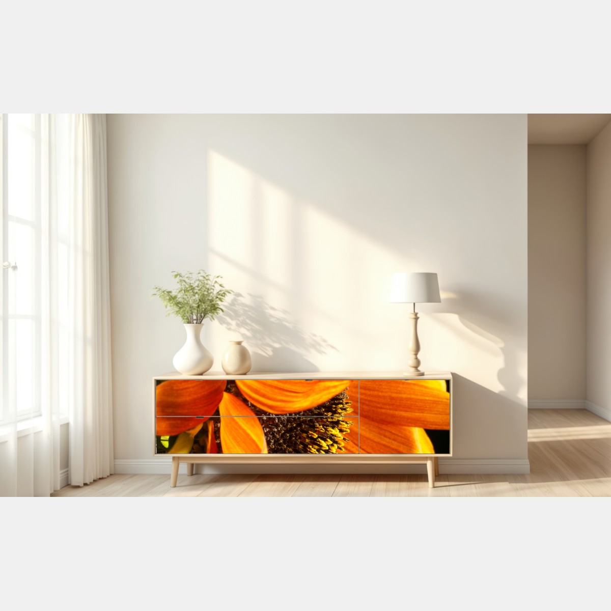 Repositionierbarer Aufkleber leuchtende orange sonnenblume nahaufnahme – Wallnifity® Repositionierbarer Aufkleber leuchtende orange sonnenblume nahaufnahme – Wallnifity®