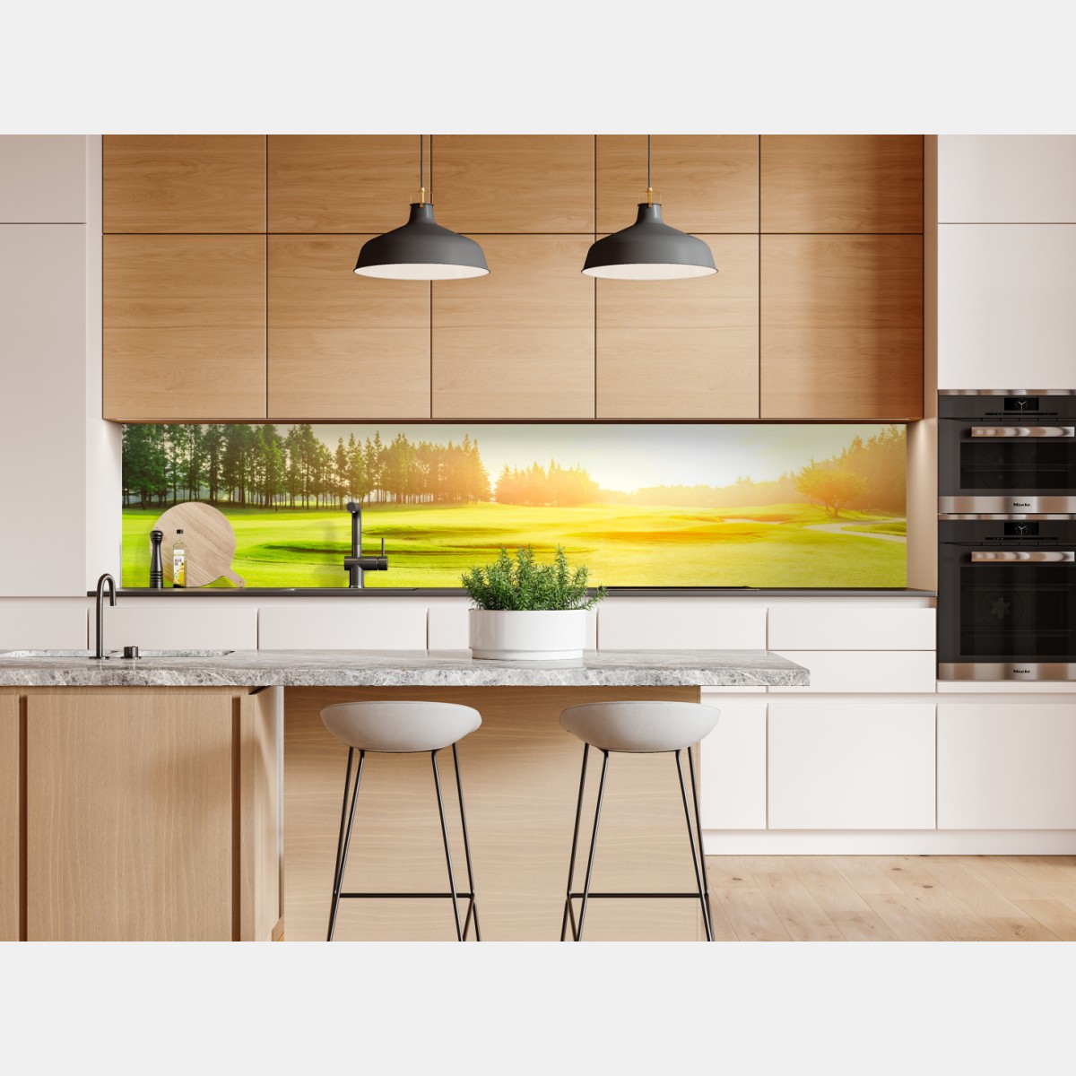 Repositionierbarer Aufkleber sonnenbeschienene wiese und wald bei sonnenaufgang – Wallnifity® Repositionierbarer Aufkleber sonnenbeschienene wiese und wald bei sonnenaufgang – Wallnifity®