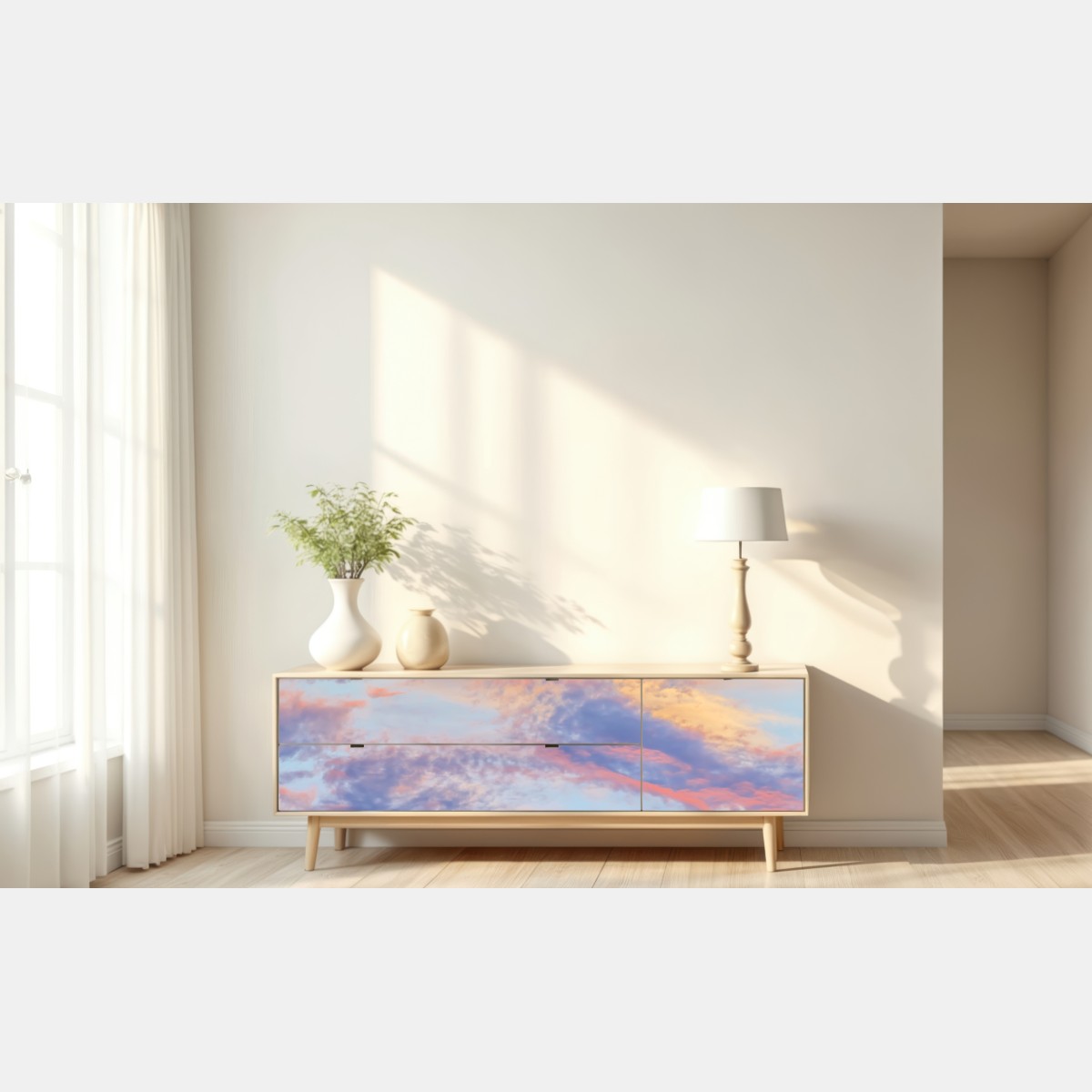 Repositionierbarer Aufkleber sanfter pastellhimmel bei sonnenaufgang – Wallnifity® Repositionierbarer Aufkleber sanfter pastellhimmel bei sonnenaufgang – Wallnifity®