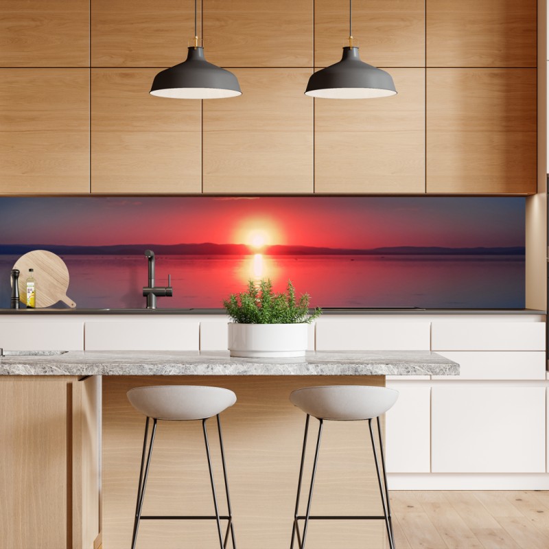 Repositionierbarer Aufkleber sonnenuntergang über ruhigem meer mit lebendiger spiegelung – Wallnifity® Repositionierbarer Aufkleber sonnenuntergang über ruhigem meer mit lebendiger spiegelung – Wallnifity®