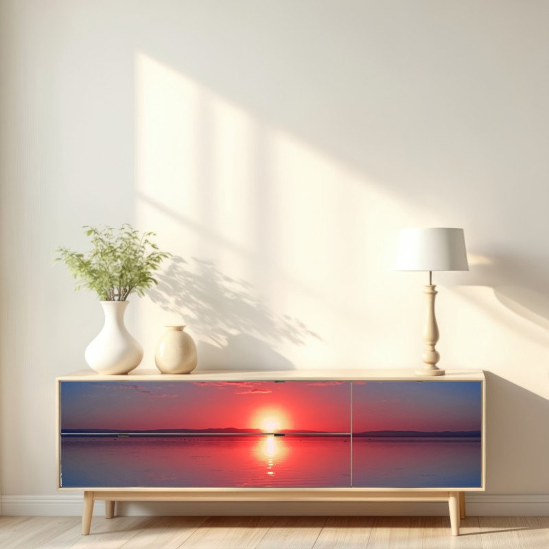 Repositionierbarer Aufkleber sonnenuntergang über ruhigem meer mit lebendiger spiegelung – Wallnifity® Repositionierbarer Aufkleber sonnenuntergang über ruhigem meer mit lebendiger spiegelung – Wallnifity®