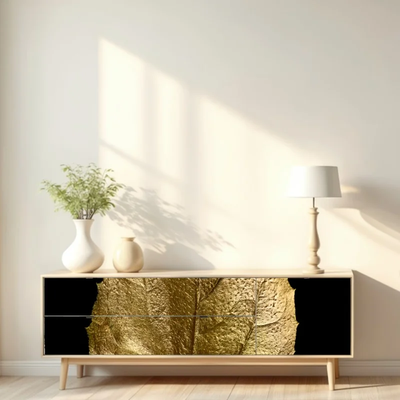 Repositionierbarer Aufkleber goldenes blatt auf schwarzem hintergrund – Wallnifity® Repositionierbarer Aufkleber goldenes blatt auf schwarzem hintergrund – Wallnifity®