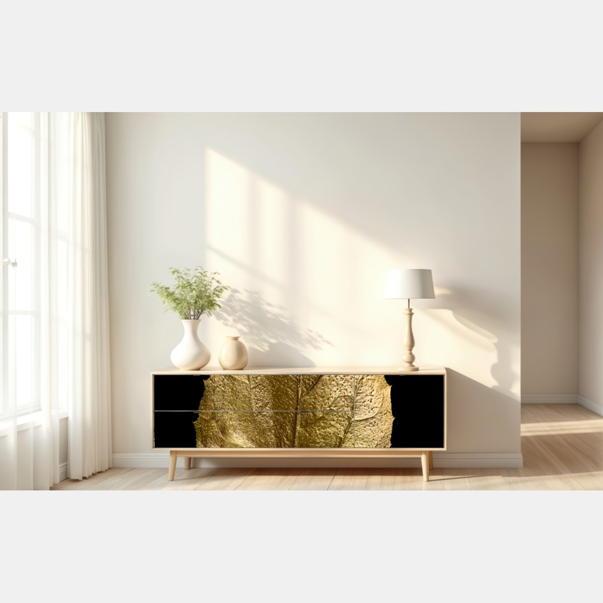 Repositionierbarer Aufkleber goldenes blatt auf schwarzem hintergrund – Wallnifity® Repositionierbarer Aufkleber goldenes blatt auf schwarzem hintergrund – Wallnifity®