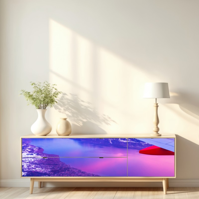 Repositionierbarer Aufkleber luftaufnahme einer stadt am see bei sonnenuntergang – Wallnifity® Repositionierbarer Aufkleber luftaufnahme einer stadt am see bei sonnenuntergang – Wallnifity®