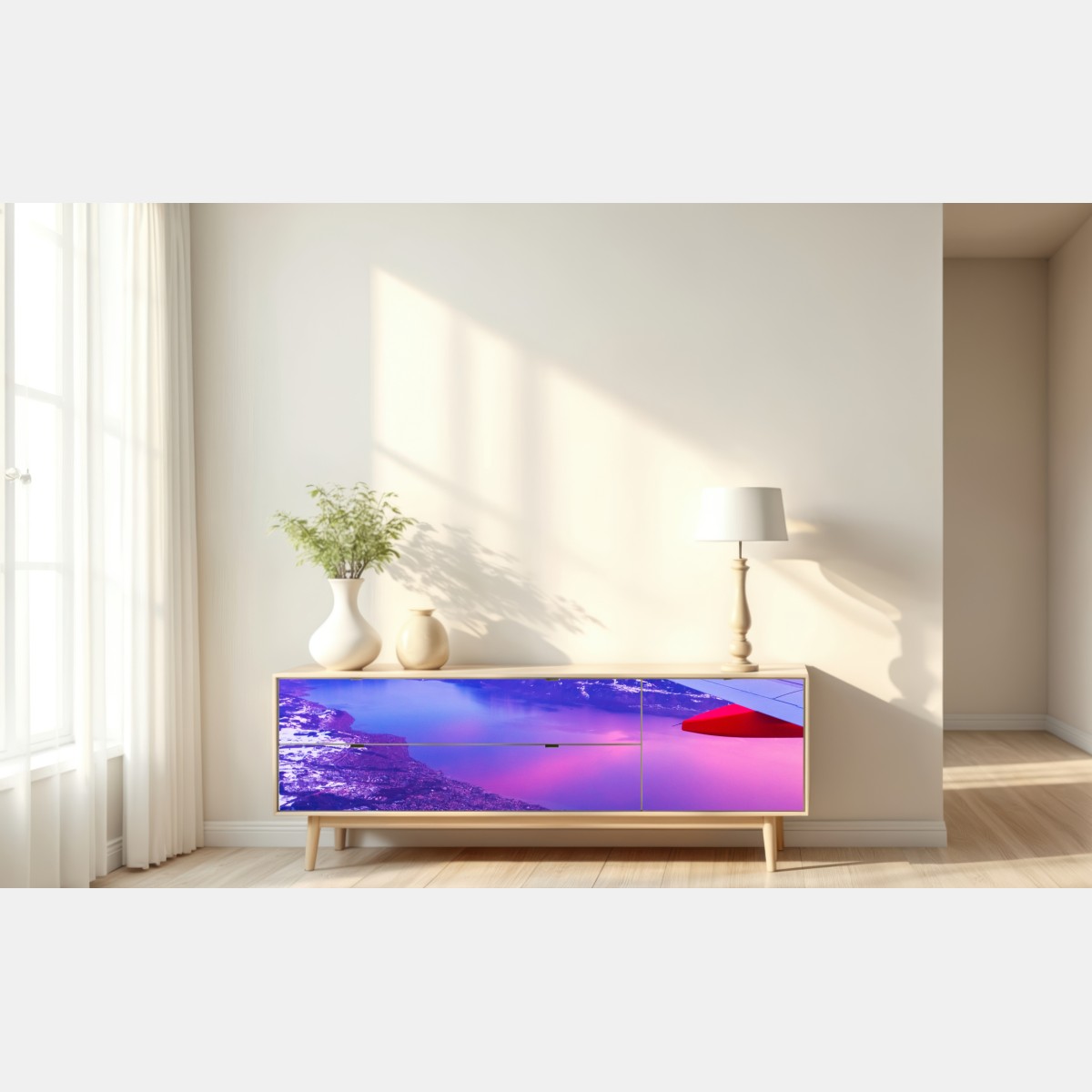 Repositionierbarer Aufkleber luftaufnahme einer stadt am see bei sonnenuntergang – Wallnifity® Repositionierbarer Aufkleber luftaufnahme einer stadt am see bei sonnenuntergang – Wallnifity®