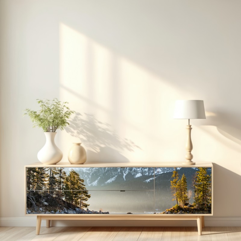 Repositionierbarer Aufkleber bergsee spiegelung bei sonnenaufgang – Wallnifity® Repositionierbarer Aufkleber bergsee spiegelung bei sonnenaufgang – Wallnifity®