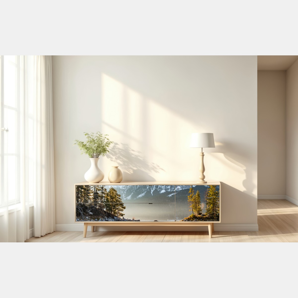 Repositionierbarer Aufkleber bergsee spiegelung bei sonnenaufgang – Wallnifity® Repositionierbarer Aufkleber bergsee spiegelung bei sonnenaufgang – Wallnifity®