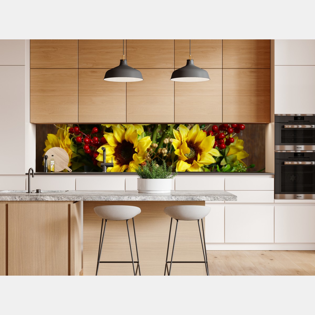 Repositionierbarer Aufkleber herbstlicher sonnenblumenstrauß vor holzhintergrund – Wallnifity® Repositionierbarer Aufkleber herbstlicher sonnenblumenstrauß vor holzhintergrund – Wallnifity®