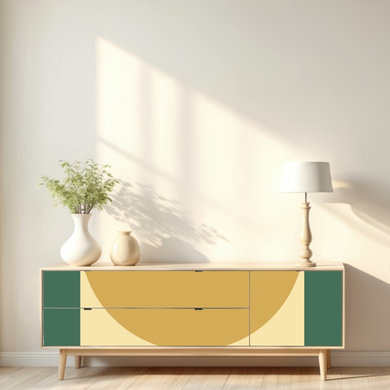 Repositionierbarer Aufkleber goldene sonne über geometrischem block – Wallnifity® Repositionierbarer Aufkleber goldene sonne über geometrischem block – Wallnifity®