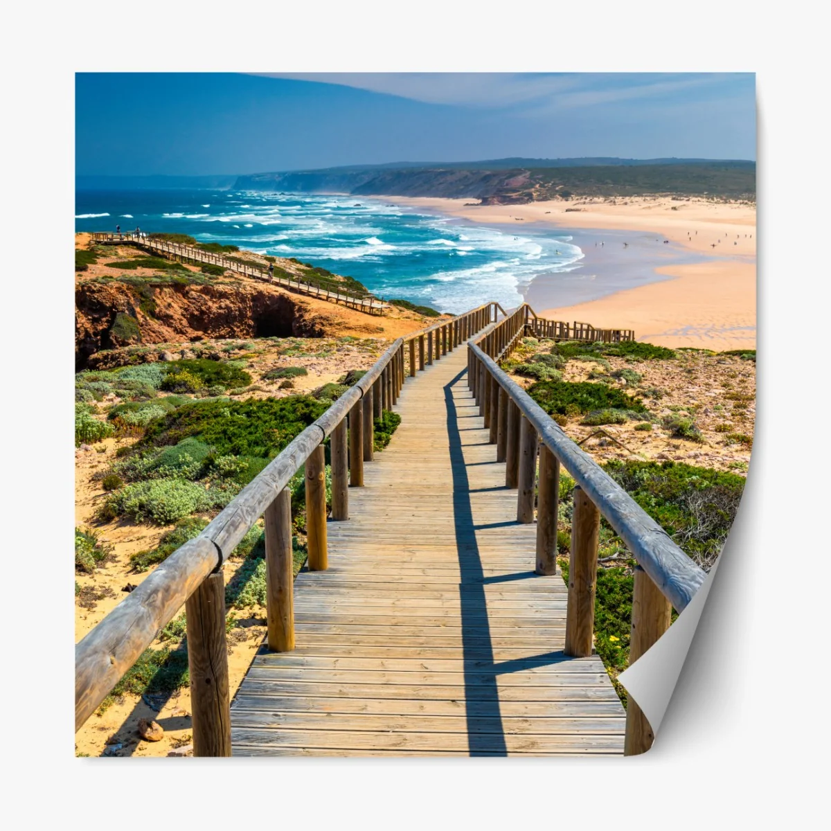 Repositionierbarer Aufkleber holzsteg zur Praia da Bordeira – Wallnifity® Repositionierbarer Aufkleber holzsteg zur Praia da Bordeira – Wallnifity®