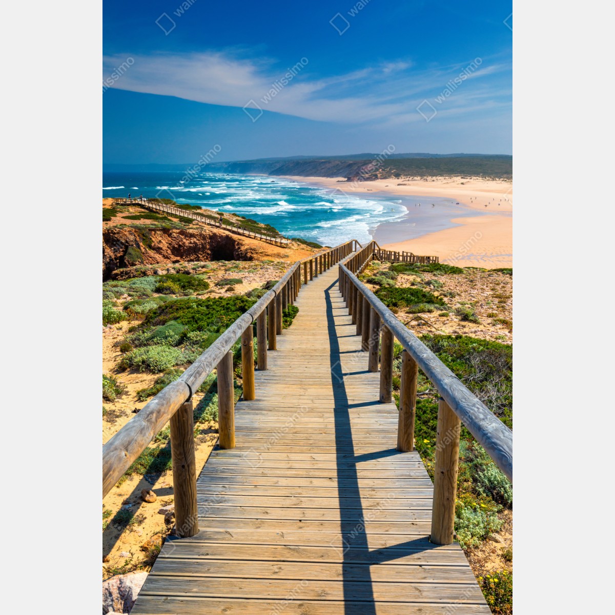 Repositionierbarer Aufkleber holzsteg zur Praia da Bordeira – Wallnifity® Repositionierbarer Aufkleber holzsteg zur Praia da Bordeira – Wallnifity®