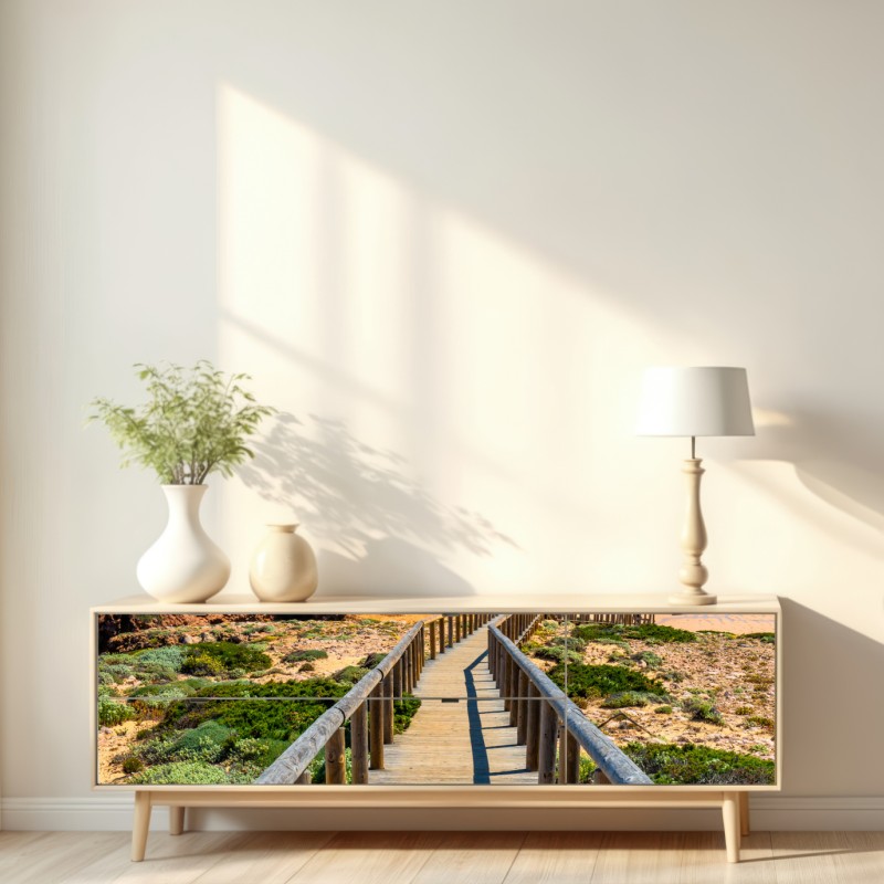 Repositionierbarer Aufkleber holzsteg zur Praia da Bordeira – Wallnifity® Repositionierbarer Aufkleber holzsteg zur Praia da Bordeira – Wallnifity®