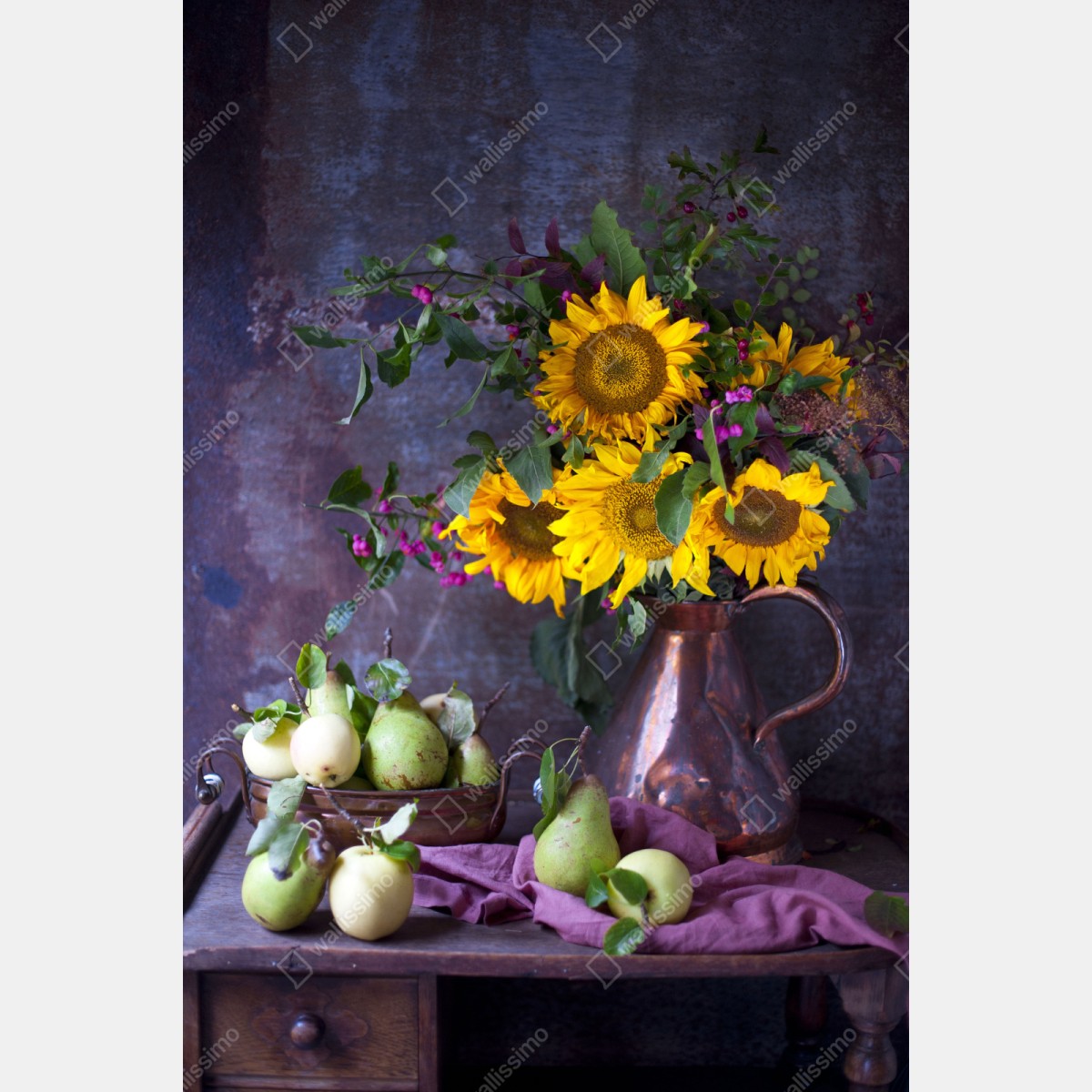 Repositionierbarer Aufkleber sonnenblumen und birnen stilleben – Wallnifity® Repositionierbarer Aufkleber sonnenblumen und birnen stilleben – Wallnifity®