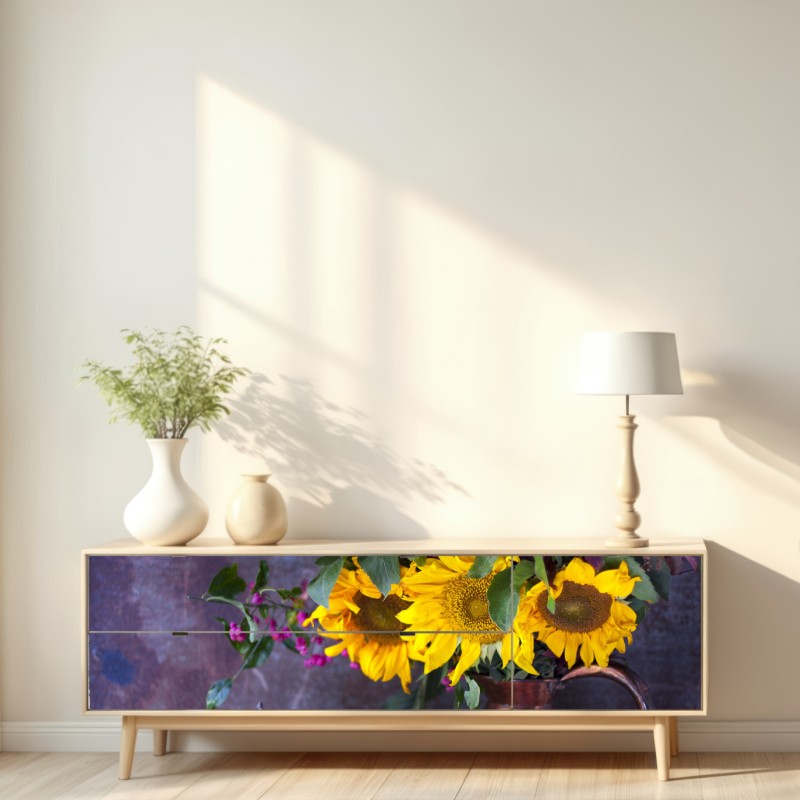 Repositionierbarer Aufkleber sonnenblumen und birnen stilleben – Wallnifity® Repositionierbarer Aufkleber sonnenblumen und birnen stilleben – Wallnifity®