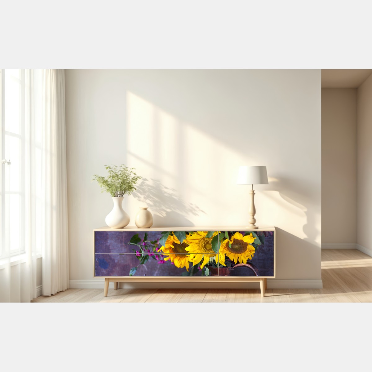Repositionierbarer Aufkleber sonnenblumen und birnen stilleben – Wallnifity® Repositionierbarer Aufkleber sonnenblumen und birnen stilleben – Wallnifity®