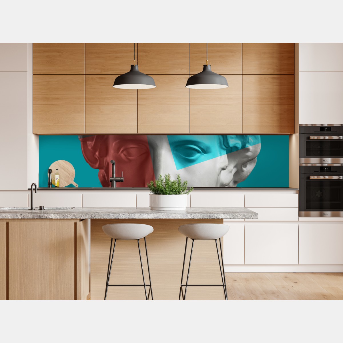 Repositionierbarer Aufkleber duotone klassische büste im collage-stil – Wallnifity® Repositionierbarer Aufkleber duotone klassische büste im collage-stil – Wallnifity®
