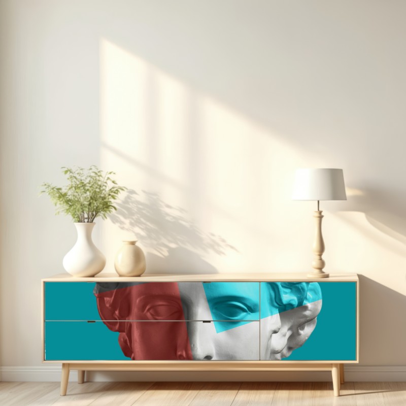 Repositionierbarer Aufkleber duotone klassische büste im collage-stil – Wallnifity® Repositionierbarer Aufkleber duotone klassische büste im collage-stil – Wallnifity®