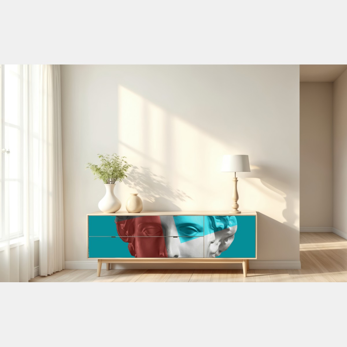 Repositionierbarer Aufkleber duotone klassische büste im collage-stil – Wallnifity® Repositionierbarer Aufkleber duotone klassische büste im collage-stil – Wallnifity®