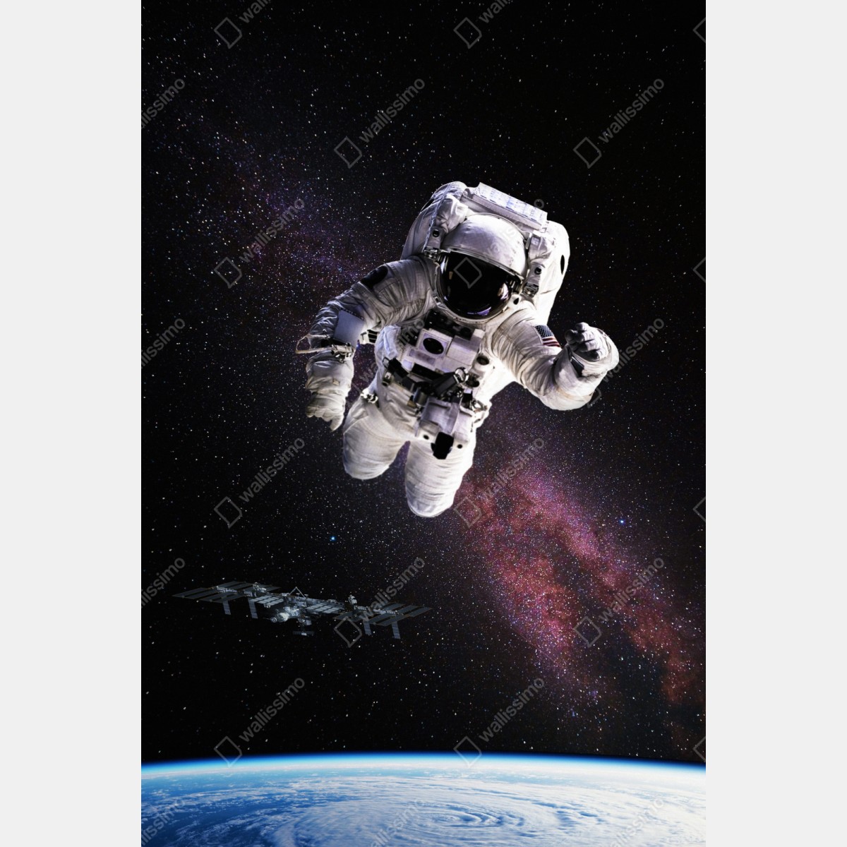 Repositionierbarer Aufkleber astronaut über der Erde und galaxie – Wallnifity® Repositionierbarer Aufkleber astronaut über der Erde und galaxie – Wallnifity®
