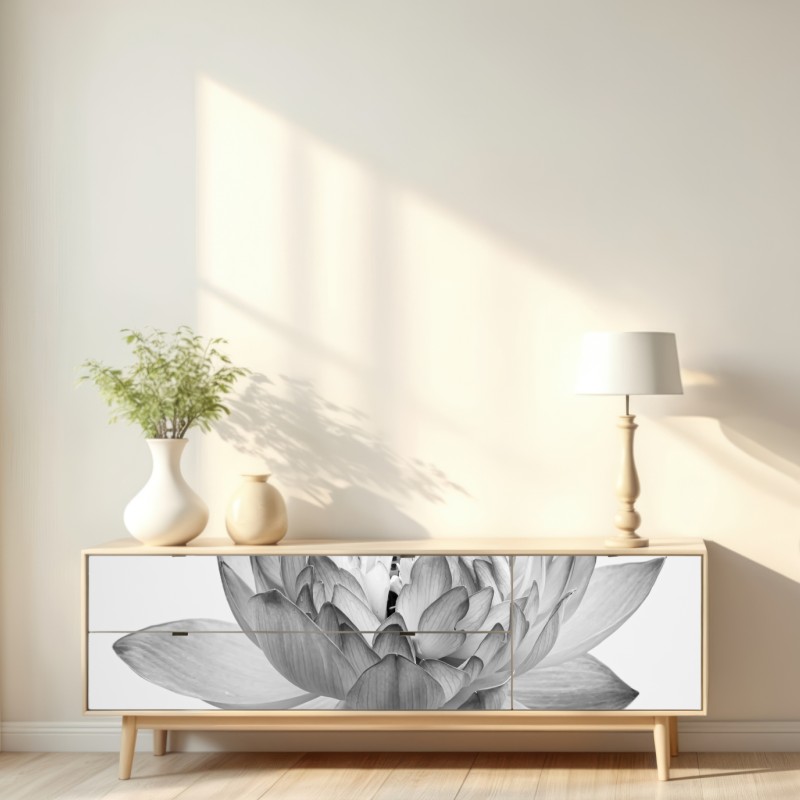 Repositionierbarer Aufkleber ruhevoller lotus in graustufen – Wallnifity® Repositionierbarer Aufkleber ruhevoller lotus in graustufen – Wallnifity®