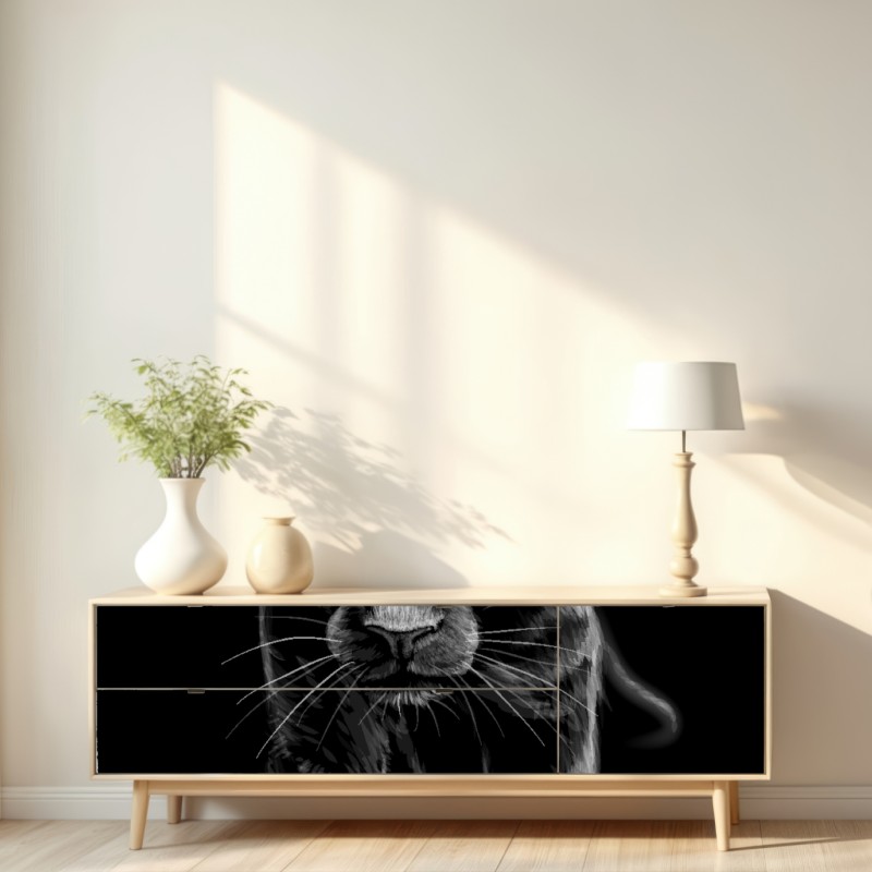 Repositionierbarer Aufkleber schreitender schwarzer panther illustration – Wallnifity® Repositionierbarer Aufkleber schreitender schwarzer panther illustration – Wallnifity®