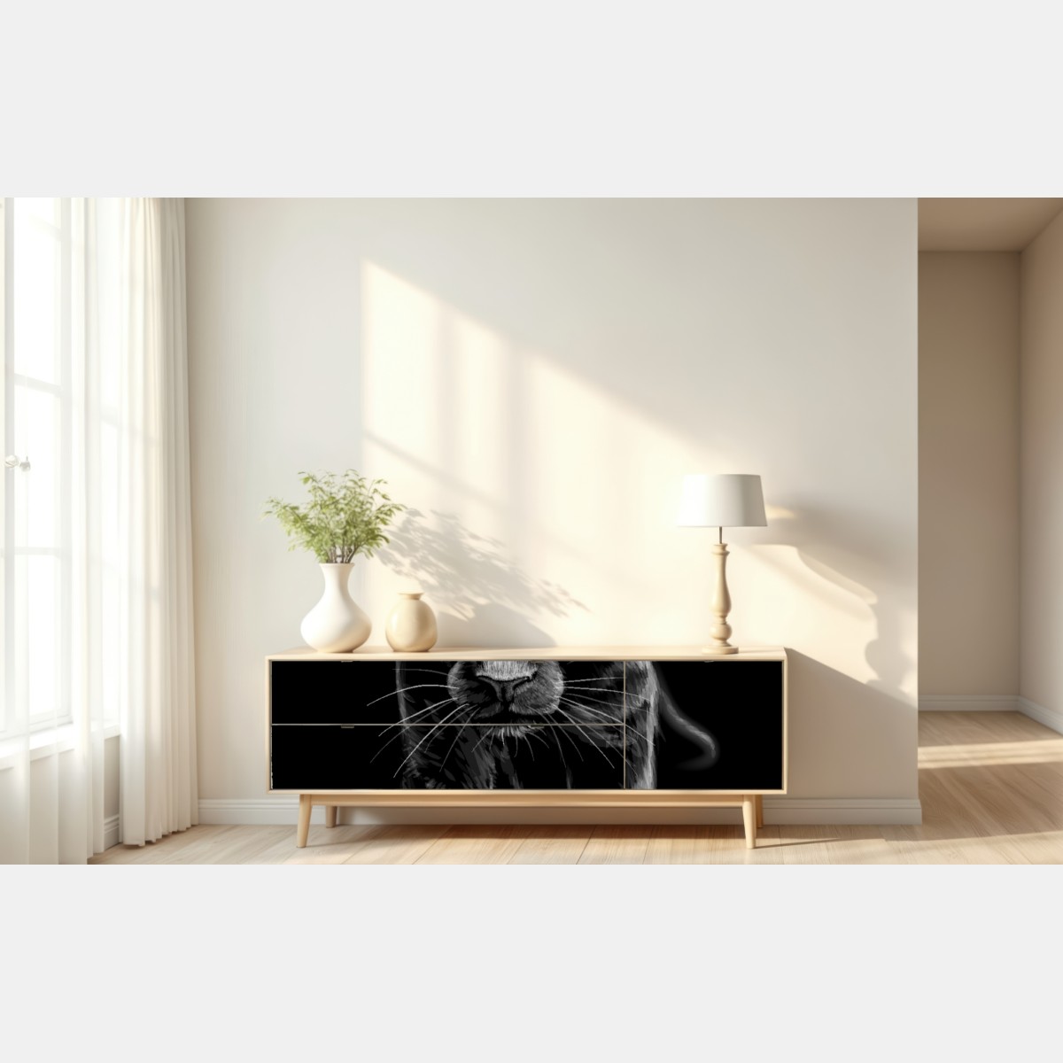 Repositionierbarer Aufkleber schreitender schwarzer panther illustration – Wallnifity® Repositionierbarer Aufkleber schreitender schwarzer panther illustration – Wallnifity®