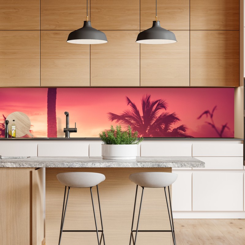Repositionierbarer Aufkleber tropischer sonnenuntergang mit palmen – Wallnifity®