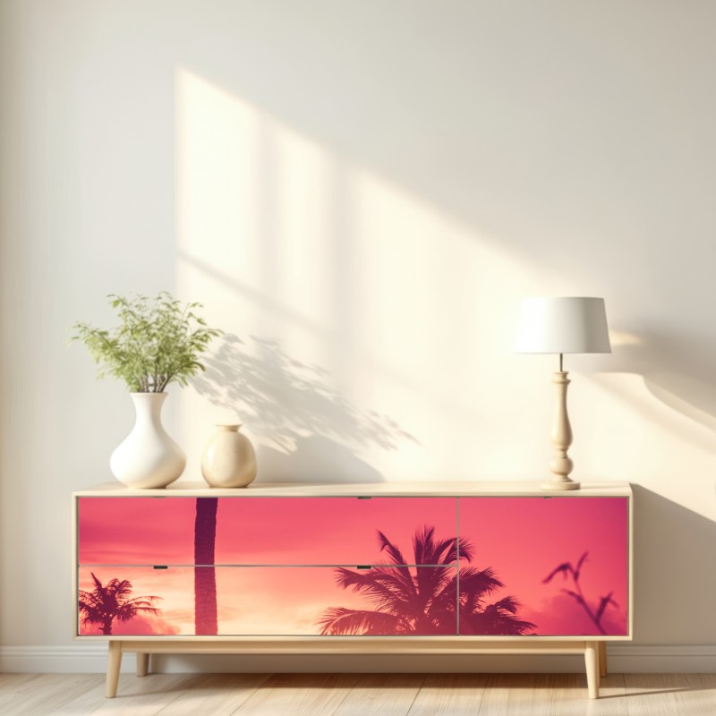 Repositionierbarer Aufkleber tropischer sonnenuntergang mit palmen – Wallnifity® Repositionierbarer Aufkleber tropischer sonnenuntergang mit palmen – Wallnifity®
