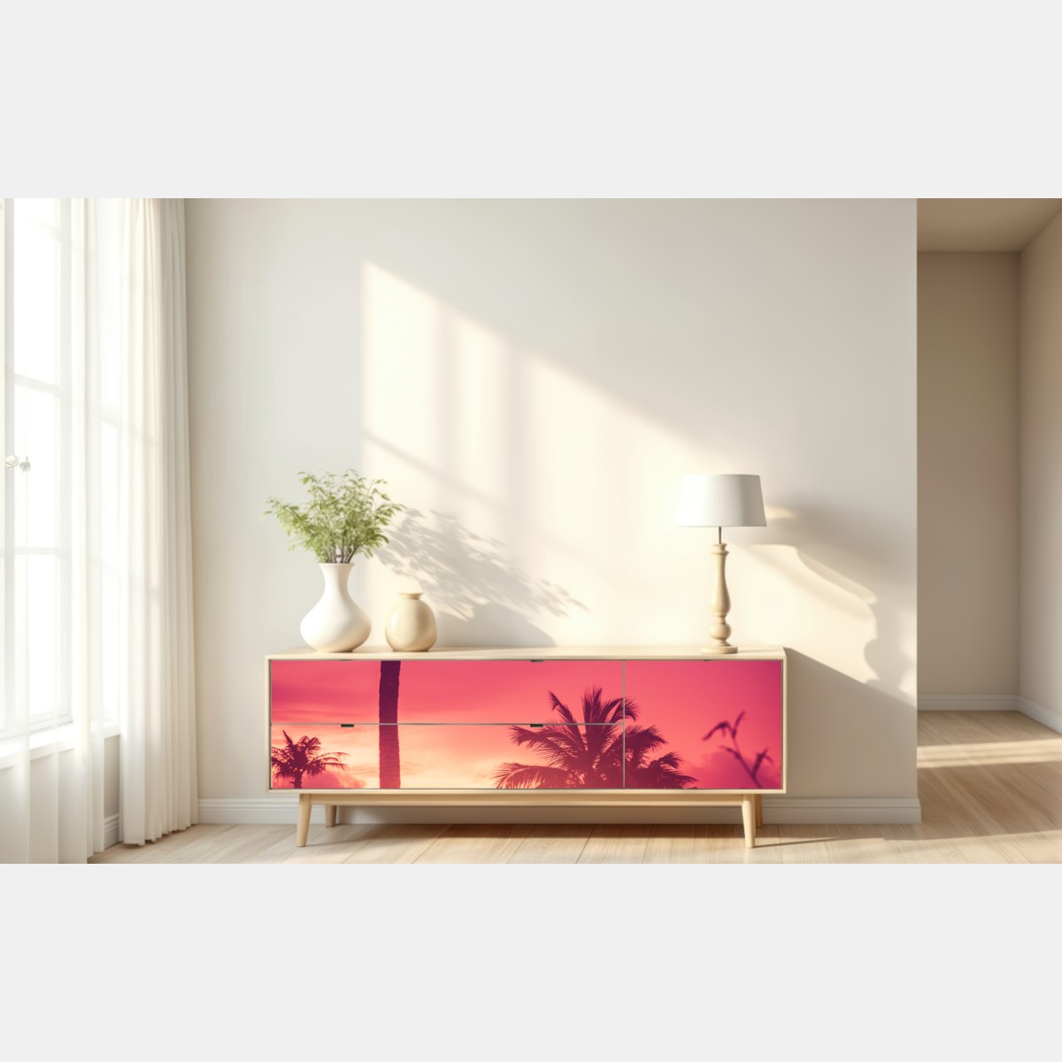 Repositionierbarer Aufkleber tropischer sonnenuntergang mit palmen – Wallnifity® Repositionierbarer Aufkleber tropischer sonnenuntergang mit palmen – Wallnifity®