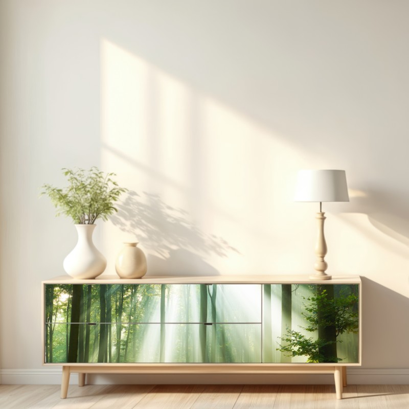 Repositionierbarer Aufkleber morgendliches licht im wald – Wallnifity® Repositionierbarer Aufkleber morgendliches licht im wald – Wallnifity®