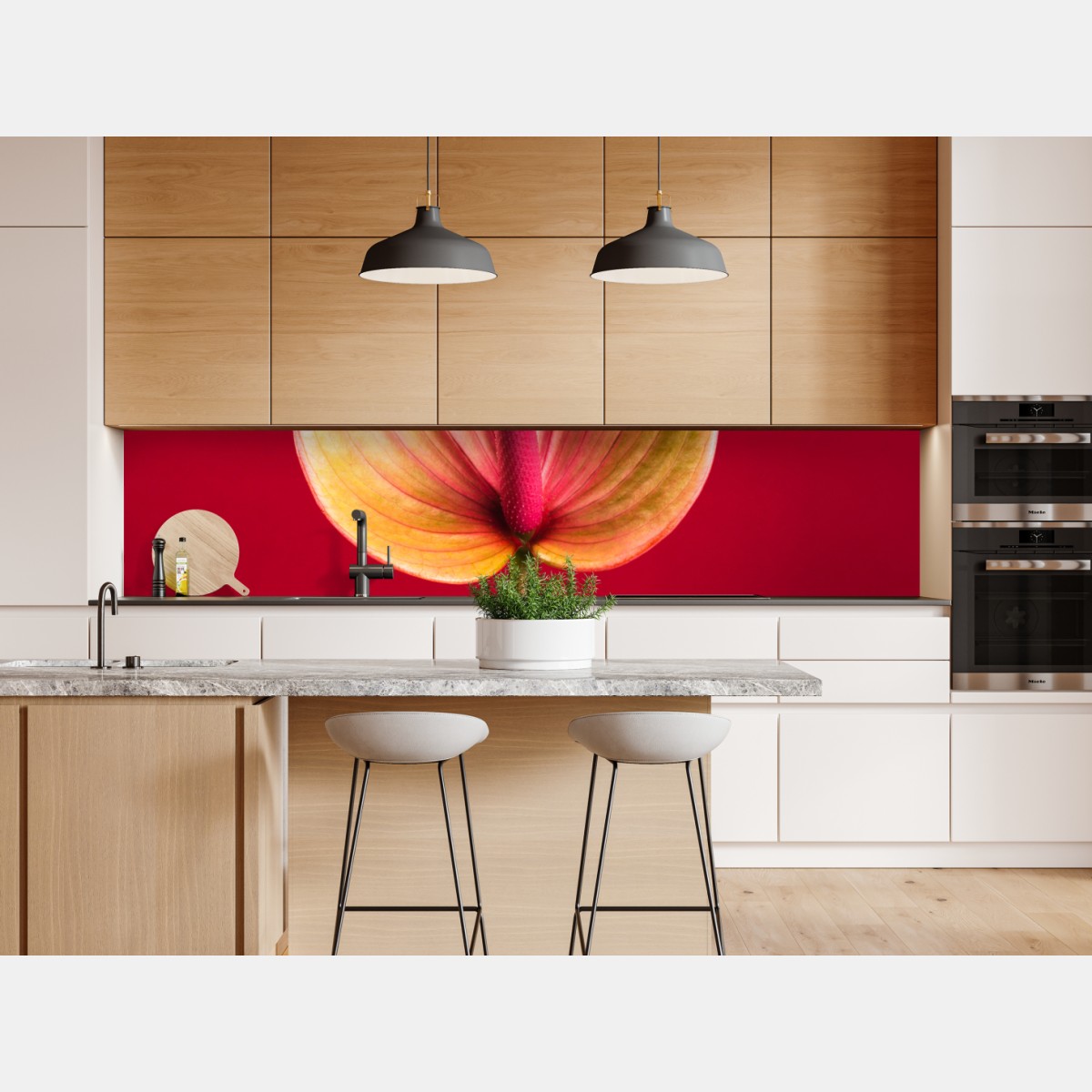 Repositionierbarer Aufkleber elegantes anthurium vor rotem hintergrund – Wallnifity® Repositionierbarer Aufkleber elegantes anthurium vor rotem hintergrund – Wallnifity®