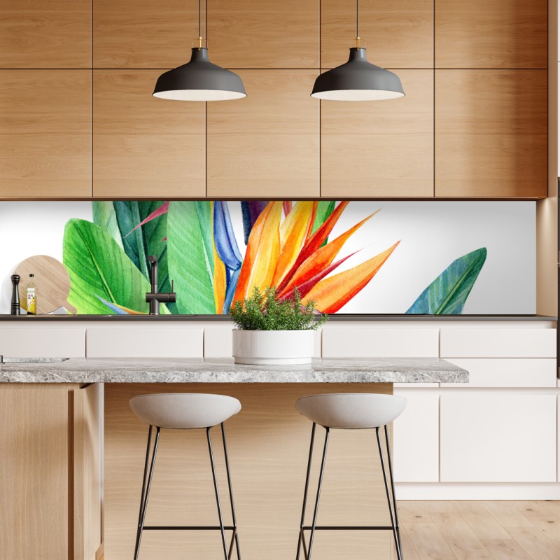 Repositionierbarer Aufkleber farbenfrohe strelitzie aquarell botanisches bild – Wallnifity® Repositionierbarer Aufkleber farbenfrohe strelitzie aquarell botanisches bild – Wallnifity®